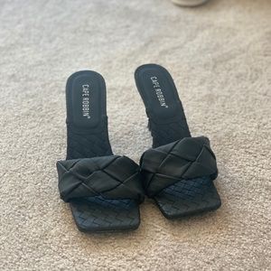 Black square toe heels